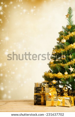 Christmas tree with golden decoration
