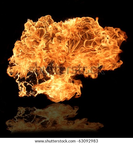 Big Flame On Black Background Reflected On Floor Stock Photo 63092983 ...