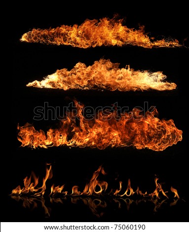 High resolution fire collection of isolated flames on black background