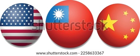 round icon american USA flag, chinese China flag and Taiwan the Republic of China flag vector