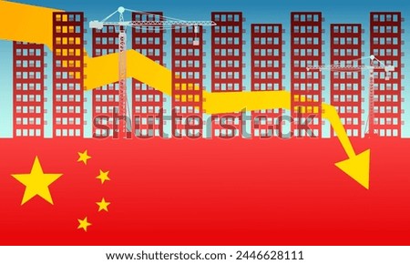 Chinese property sector crisis, financial crisis, China's Real Estate slump, flag of China and stock market decline