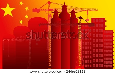 Chinese property sector crisis, financial crisis, China's Real Estate slump, flag of China and stock market decline