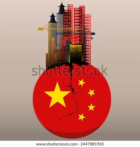 Chinese property sector crisis, financial crisis, China's Real Estate slump, China flag ball cracked