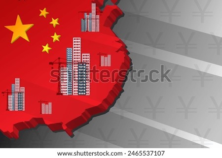 Chinese property sector crisis, financial crisis, China's Real Estate slump, flag of China and stock market decline	