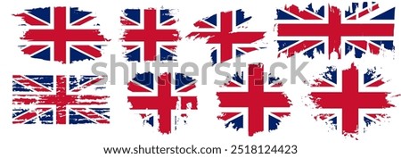 national flag of the United Kingdom  Union Jack, Great Britain UK flag Grunge splash texture emblem icons set