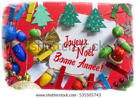 Merry Christmas And Happy New Year 2017 In French Card. Stock Photo 535505743 : Shutterstock