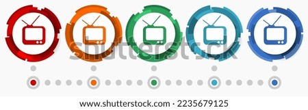 Television, tv concept vector icon set, modern design abstract web buttons in 5 color options, infographic template