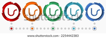 Pipe, tube service concept vector icon set,  modern design abstract web buttons in 5 color options, infographic template for webdesign and mobile apps