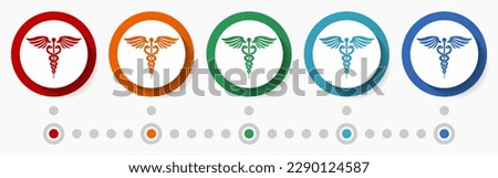 Hospital, emergency, health concept vector icon set, flat design colorful buttons, infographic template in 5 color options