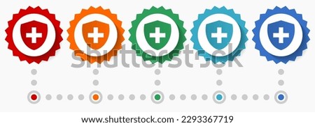 Hospital, medicine vector icon set, colorful infographic template, set of flat design badge icons in 5 color options