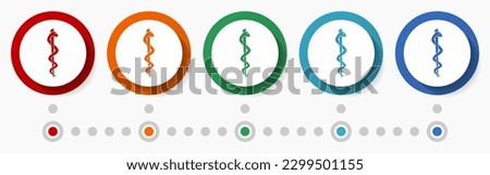 Emergency, hospital, health concept vector icon set, flat design colorful buttons, infographic template in 5 color options