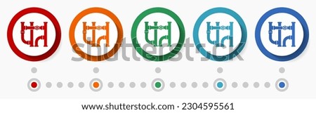 Pipe, tube concept vector icon set, infographic template, flat design colorful web buttons in 5 color options