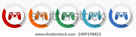 Wireless gaming controller, gamepad vector icon set, flat icons for logo design, webdesign and mobile applications, colorful round buttons