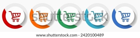 Cart, shop vector icon set, flat icons for logo design, webdesign and mobile applications, colorful round buttons