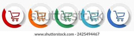 Shopping cart vector icon set, flat icons for logo design, webdesign and mobile applications, colorful round buttons