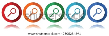 Search glass vector icons, flat icon set for logo design, webdesign and mobile applications, colorful web button collection in eps 10