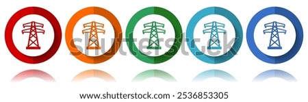 Power, energy tower vector icons, flat icon set for logo design, webdesign and mobile applications, colorful web button collection in eps 10