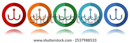 Fishing hook vector icons, flat icon set for logo design, webdesign and mobile applications, colorful web button collection in eps 10