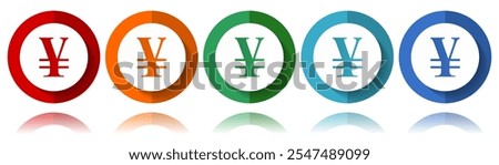 Yen, currency, money vector icons, flat icon set for logo design, webdesign and mobile applications, colorful web button collection in eps 10