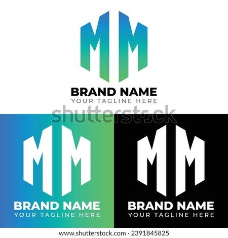 M M Double Letters Polygon Logo, Two letters M M logo design, Minimalist creative vector logo design template