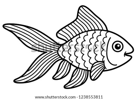 Vector cartoon cute gold fish line art