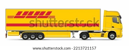 truck heavy trailer lorry shipping delivery cargocontainer yellow res stripe isolated white background art side design element view vector