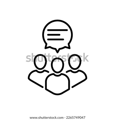 thin line teamwork icon like virtual webinar or chatroom. simple outline trend modern thought logotype graphic lineart stroke art design isolated on white. concept of three people with speechbubble