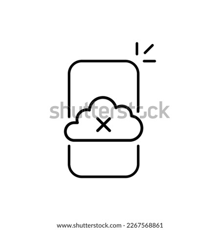 cloud disconnect with thin line smartphone icon. linear trend modern software logo graphic stroke design element isolated on white. concept of upload or download trouble or system alert badge