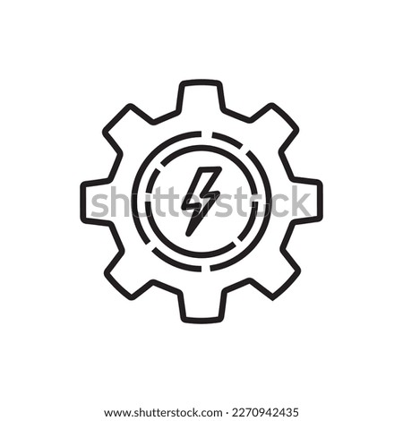 simple thin line gear with lightning black icon. stroke art style trend modern logotype graphic lineart web design isolated on white background. concept of electrical technology and thunderbolt in cog