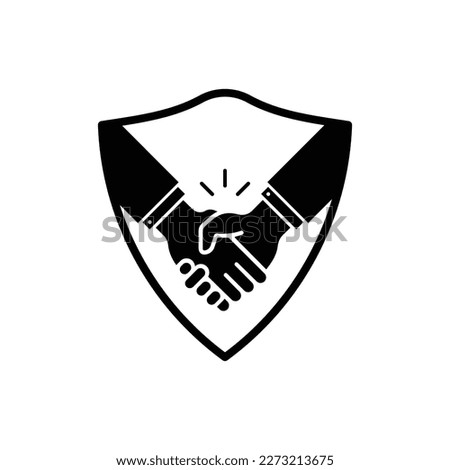 secure deal with handshake and shield. flat simple style trend modern shakehand logotype graphic design element isolated on white background. concept of privacy gesture or easy communication