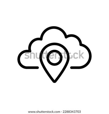 simple black thin line cloud with pin point icon. linear trend modern logotype graphic stroke design web element isolated on white. concept of info or content share badge or global database pictogram