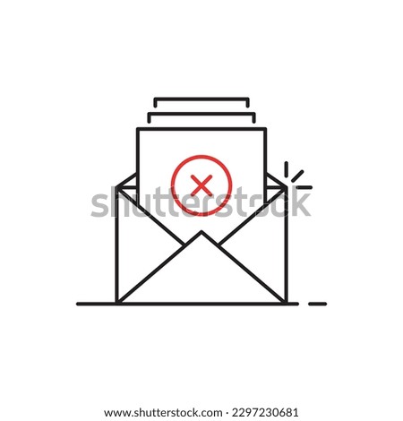 thin line rejection email logo. stroke flat trend unsubscribe logotype graphic art simple design isolated on white. concept of new message with dangerous content or mailbox with pile of checklist