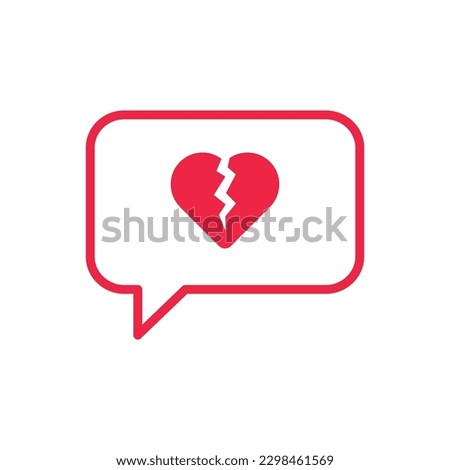 broken heart like thin red instant message. concept of split in relationship and unloved or loveless message. linear flat style trend modern simple unlike app logotype graphic design isolated on white