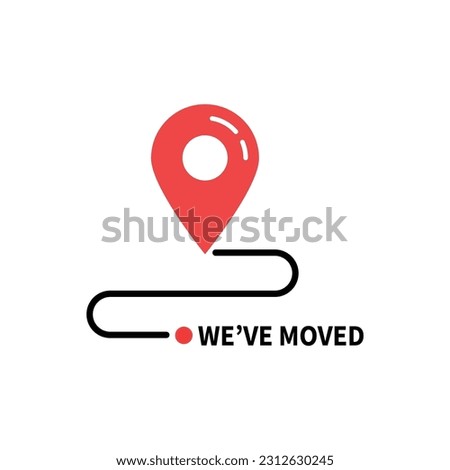 we moved minimal icon with pin. concept of interest land mark like ecommerce delivery or transfer. flat stroke trendy locator logotype graphic art simple design illustration element isolated on white