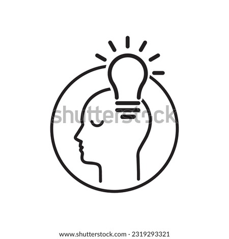 light bulb with head like insight logo. lineart flat stroke trend monoline iq logotype graphic art design isolated on white background. concept of wisdom or genius and positive meditation or different