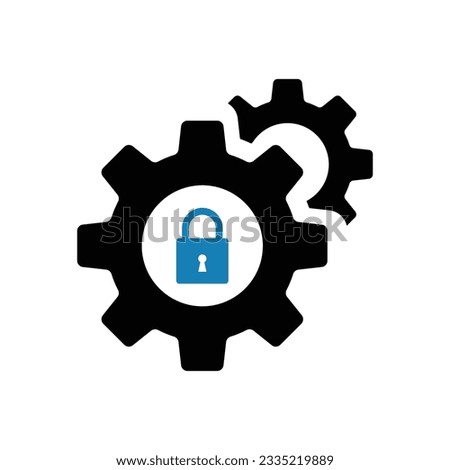 Privacy settings icon. Settings icon with padlock sign. Settings icon and security, protection, privacy symbol. Setting, icon, padlock, privacy, cog, machine, password, wheel, black, business, clock