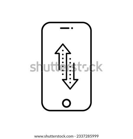 thin line fast easy file transfer with phone. concept of secure media files or info back up and money transaction or remittance. flat linear graphic lineart design element isolated on white background