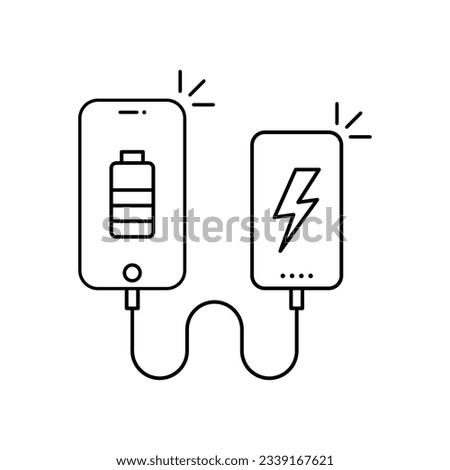 linear phone with portable charging. stroke flat simple trend modern power bank logo graphic lineart art design isolated on white background. concept of cellphone full charge and gadget easy recharge