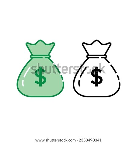 thin line set of money bag logo. concept of retirement planning or future income storage like accounting. linear flat cartoon moneybag logotype graphic cute design illustration isolated on white