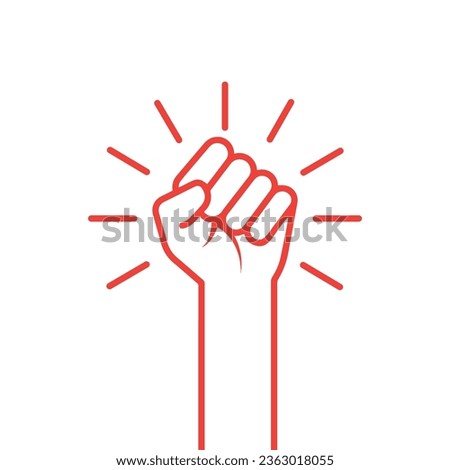 Thin line red hand up icon. soviet, radical, patriotic, solidarity, rebellion, propaganda, military concept. isolated on white background. modern flat style logotype design vector illustration