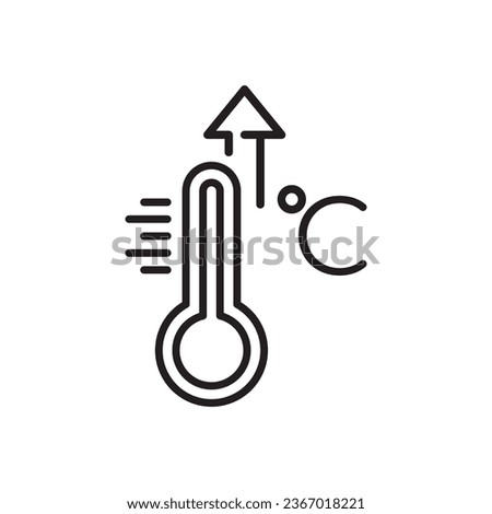 High Temperature Scale Line Icon. Flu, Cold, Virus and Fever Symptoms. Thermometer with Arrow Up Pictogram. Increased Temperature of Human Body Linear Icon. Editable stroke. Vector illustration.