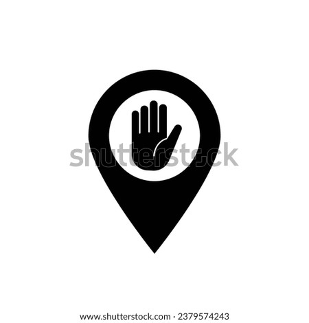 Map marker with Hand icon, map pin, GPS location symbol, vector illustration