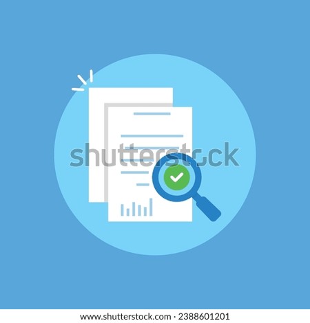 blue cartoon loupe like simple assessment icon. concept of analyze project or market regulatory or bank statement list or paperwork performance. flat trend assesment logotype graphic design element