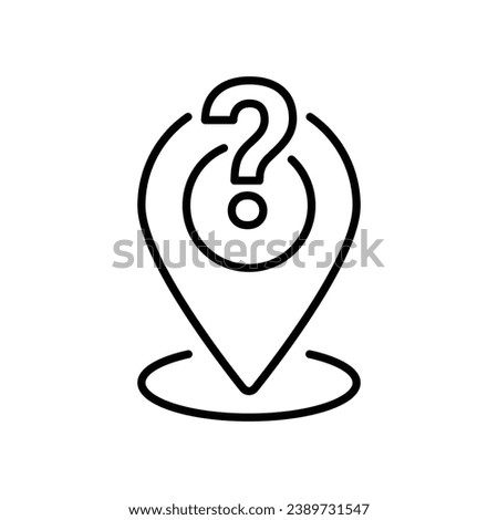 question mark with black thin line geotag icon. flat outline trend modern simple checkpoint info logotype design web element isolated on white. concept of geolocation pictogram or find home