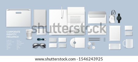 Corporate identity premium branding design. Stationery mockup vector megapack full set. Template folder and A4 letter, visiting card and envelope. Empty objects for presentation company style. 商業照片 © 