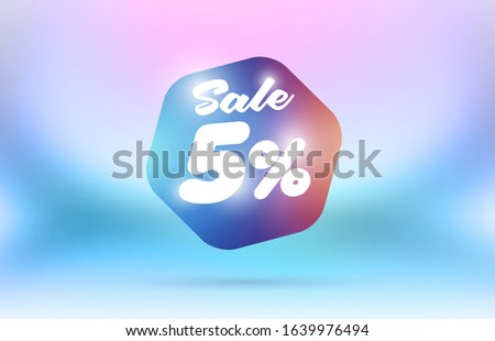 Sale badge banner template. Color octagon on smooth background. Special price 5% off offer and Discount poster.