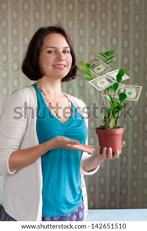 young woman with dollar tree