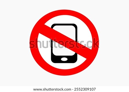 A clear illustration of a no cell phone use sign, featuring a red circle with a slash over a phone. Symbolizes restrictions, rules, or guidelines in various environments. No Phone