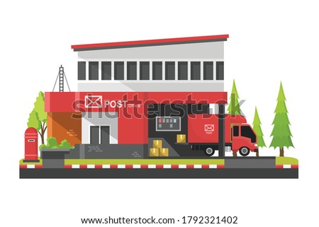 Post office in flat style isolated on white background, buildings or constructions concept.