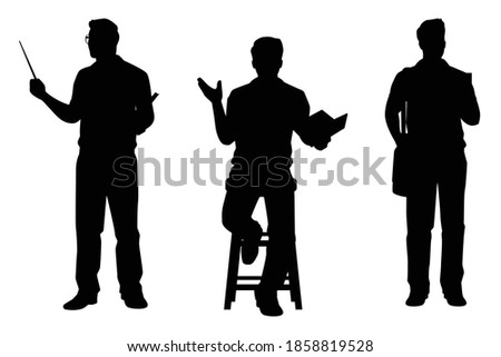 Set of male teacher with book silhouette vector